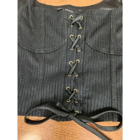 Forever 21 large black ribbed corset crop top (R) - Picture 3 of 5